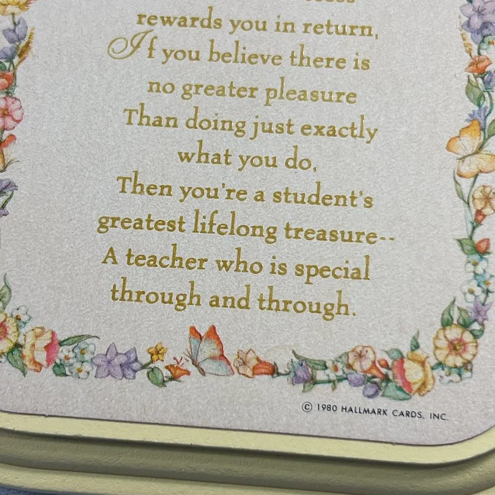 Vintage 1980 Hallmark Wall Plaque To A Special Teacher Yellow Floral Wood Gift